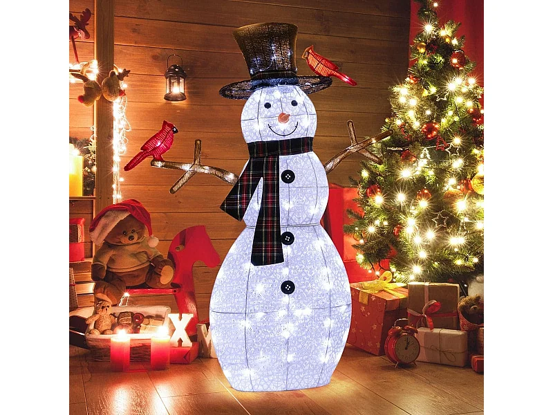 Beleuchtete Weihnachtsdekoration Schneemann mit roten Vögeln 99 x 16 x 127 cm Weiß
