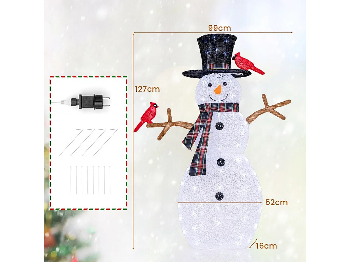 Beleuchtete Weihnachtsdekoration Schneemann mit roten Vögeln 99 x 16 x 127 cm Weiß