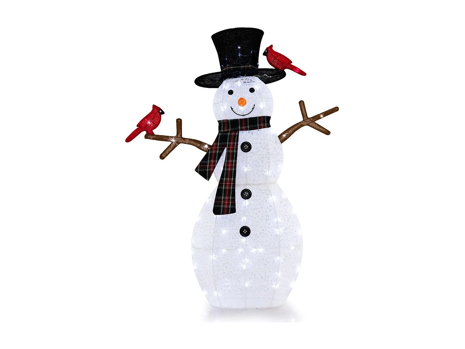 Beleuchtete Weihnachtsdekoration Schneemann mit roten Vögeln 99 x 16 x 127 cm Weiß