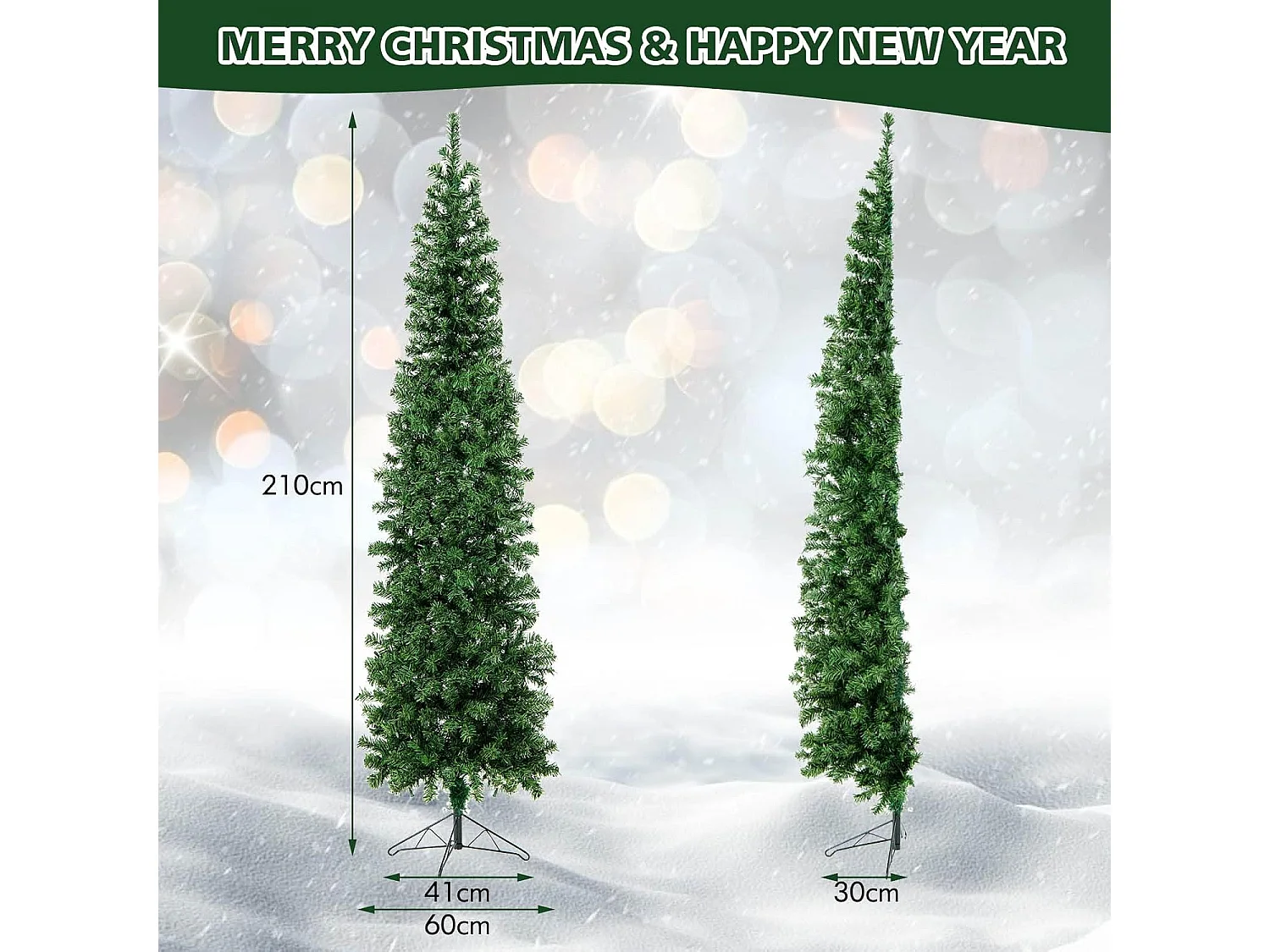 Albero di Natale artificiale con luci LED, 210 cm