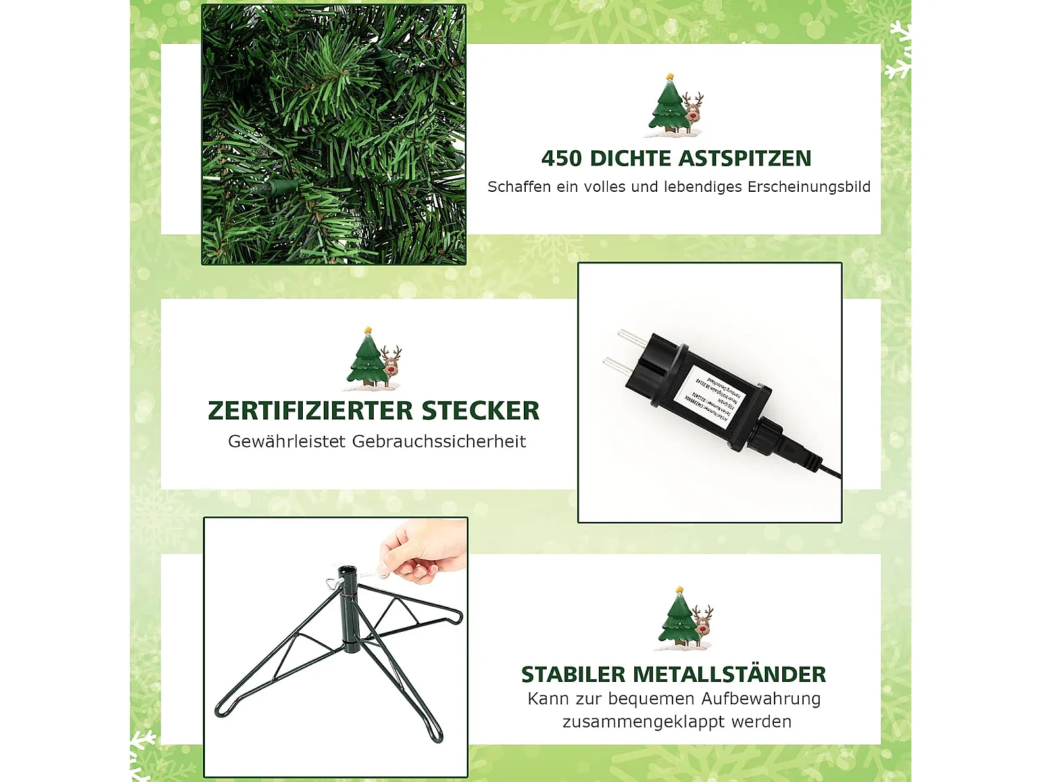 Albero di Natale artificiale con luci LED, 210 cm