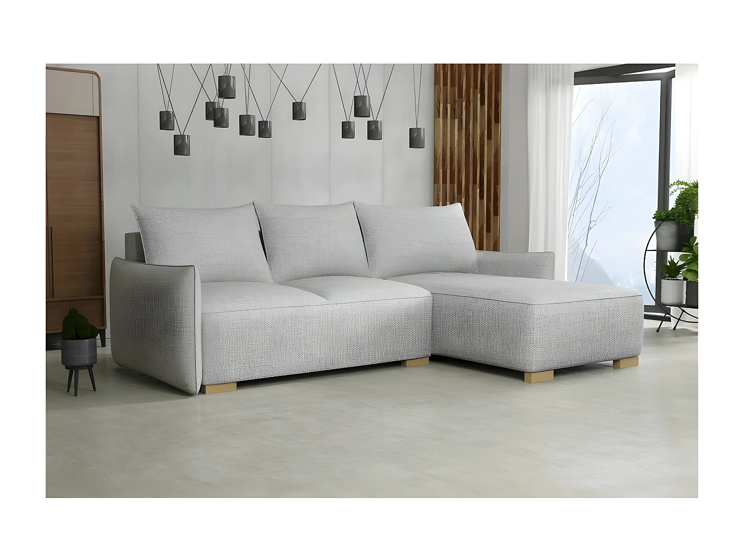 Canapé d'angle convertible FOLIA en L réversible gris clair