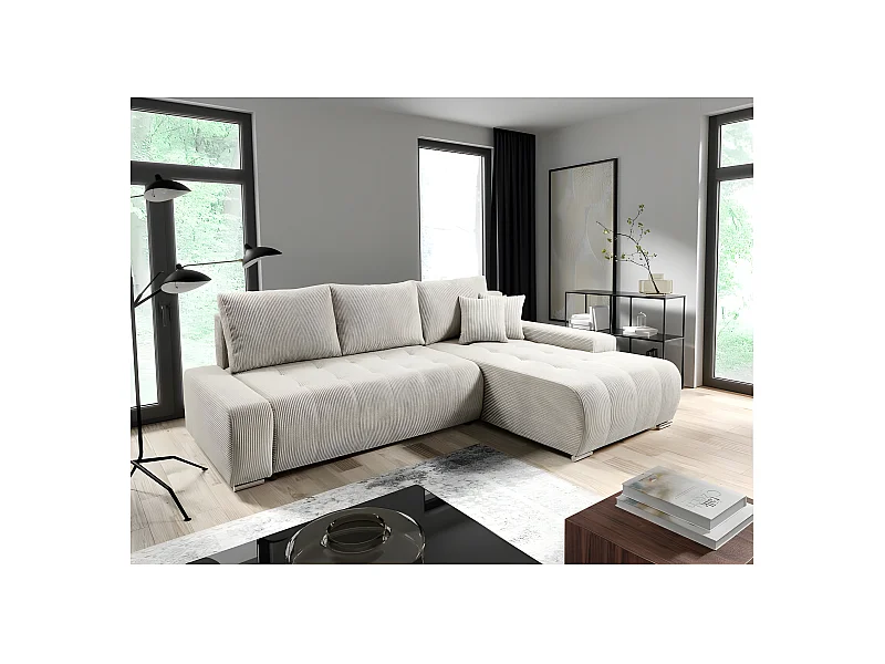 Canapé d'angle convertible MELOTI en velours côtelé beige