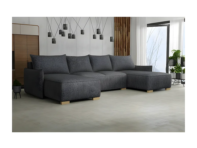 Canapé d'angle panoramique convertible FOLIA en U gris foncé