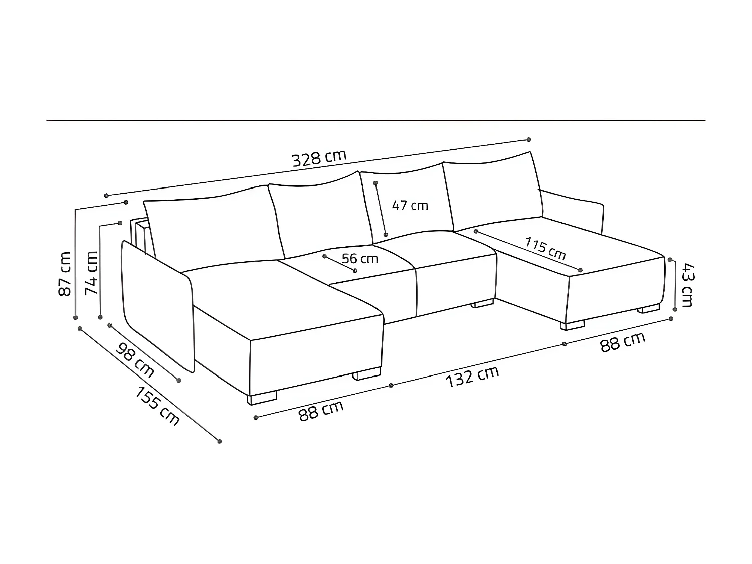 Canapé d'angle panoramique convertible FOLIA en U gris foncé