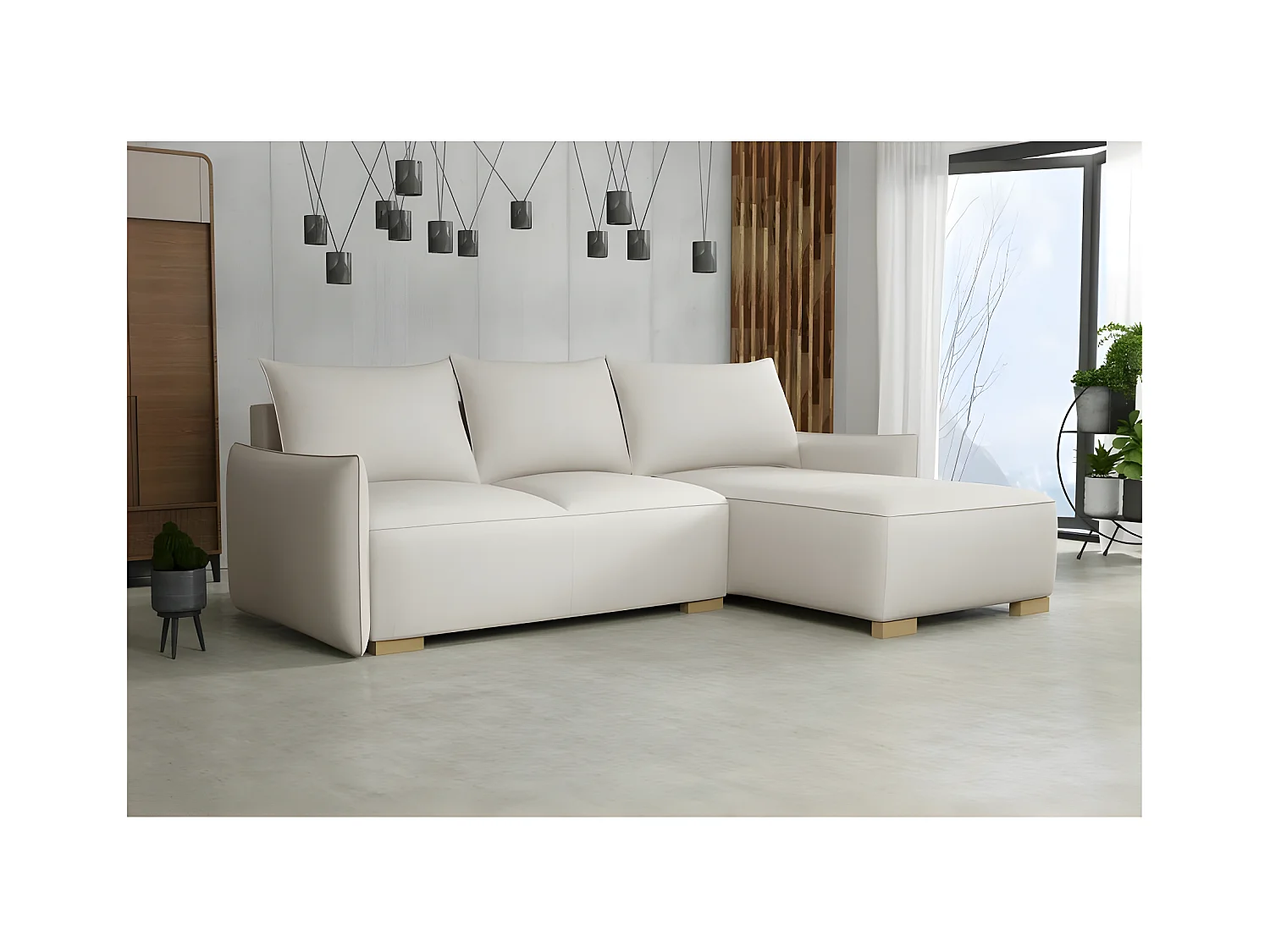 Canapé d'angle convertible FOLIA en L réversible beige