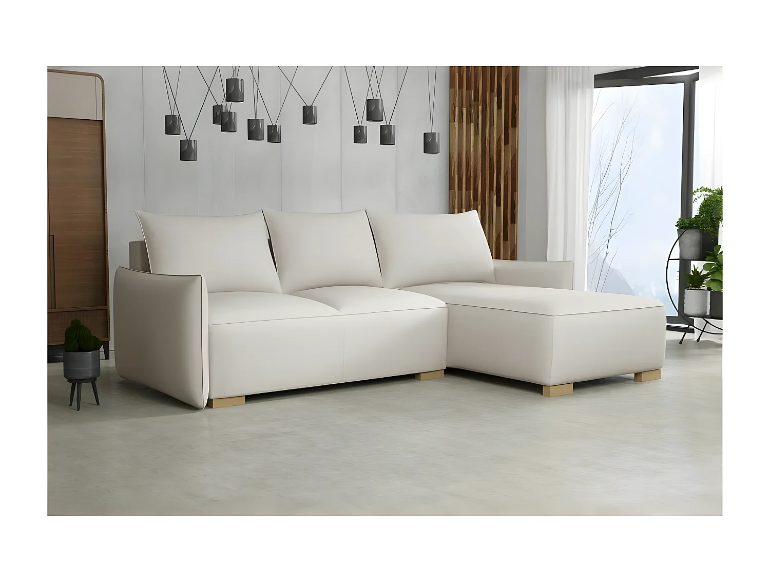 Canapé d'angle convertible FOLIA en L réversible beige