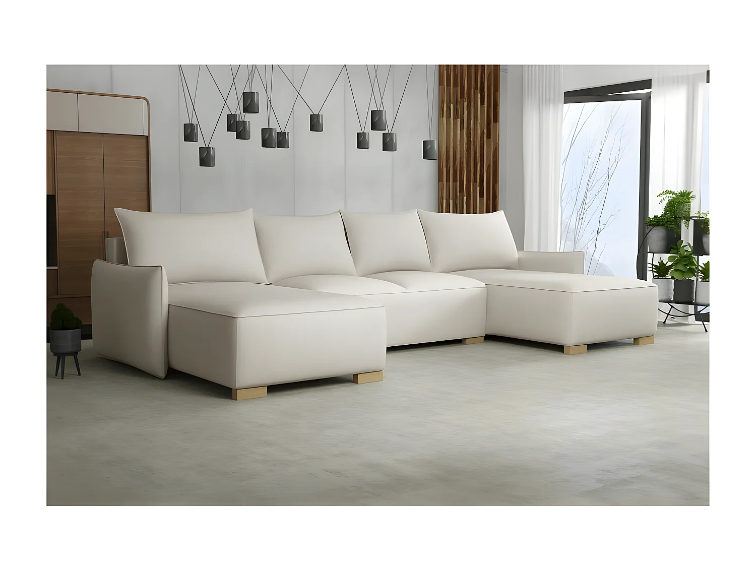 Canapé d'angle panoramique convertible FOLIA en U beige