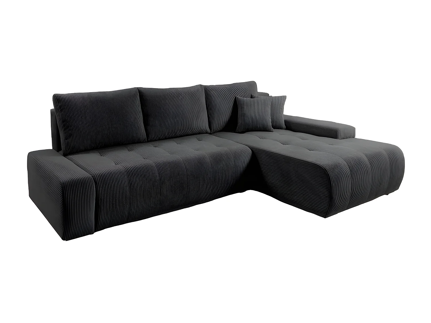 Canapé d'angle convertible MELOTI en velours côtelé gris foncé