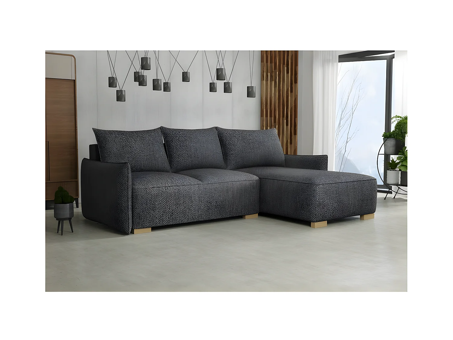 Canapé d'angle convertible FOLIA en L réversible gris foncé