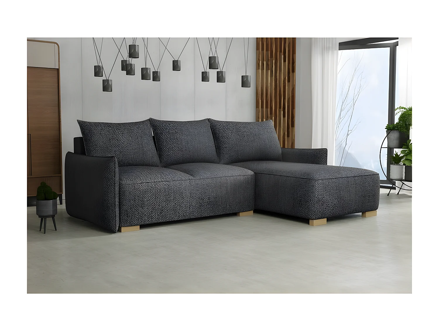 Canapé d'angle convertible FOLIA en L réversible gris foncé