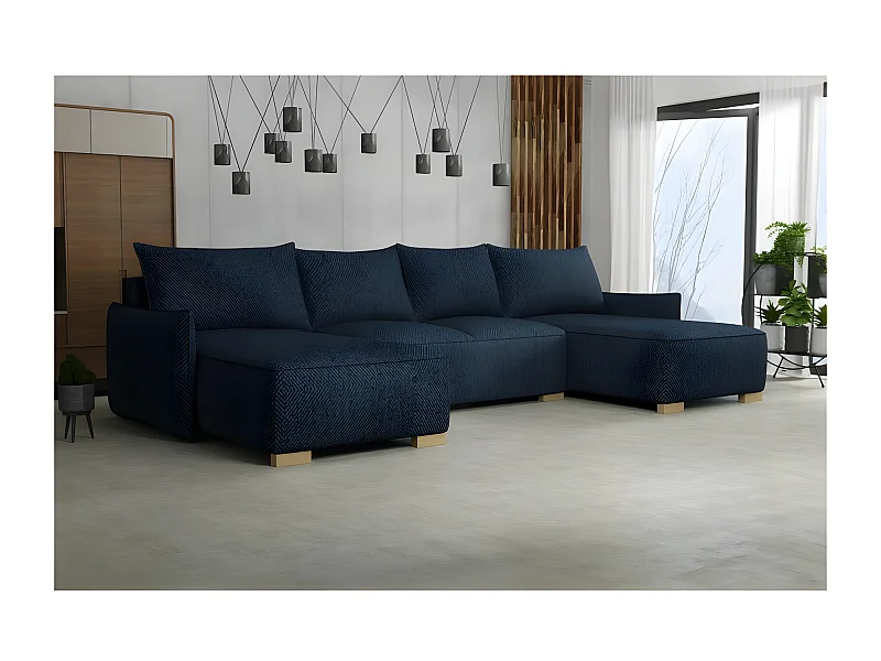 Canapé d'angle panoramique convertible FOLIA en U bleu marine
