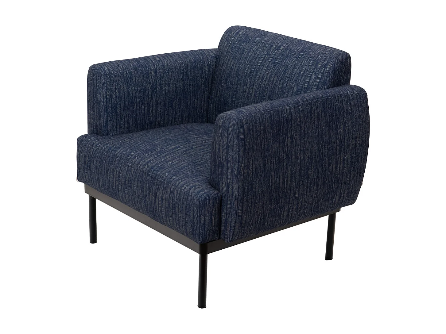 Fauteuil contemporain en tissu bleu et pieds en métal noir - LOYD