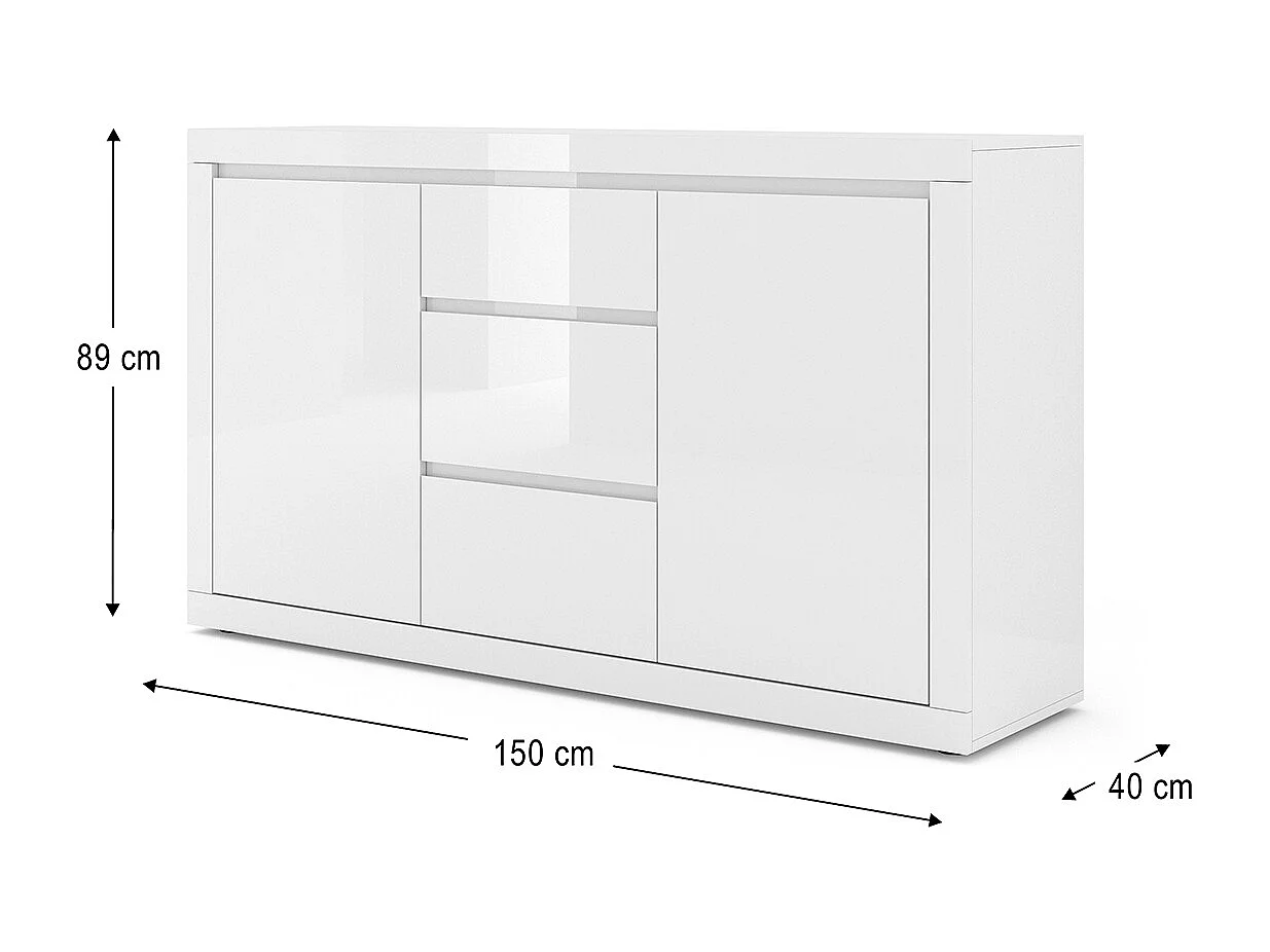 Buffet 2 portes 3 tiroirs Olia Blanc