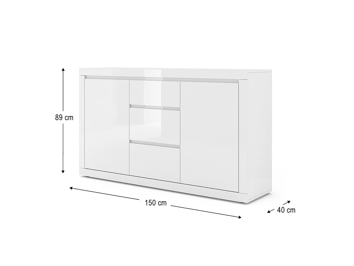 Buffet 2 portes 3 tiroirs Olia Blanc