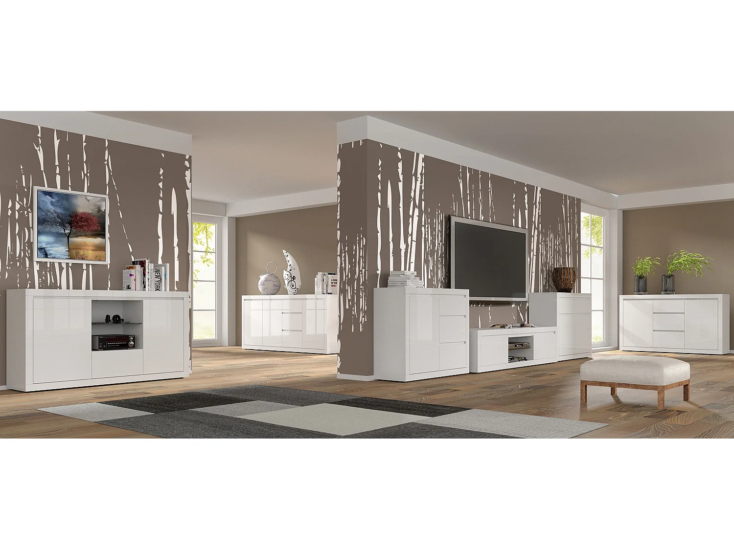 Buffet 2 portes 3 tiroirs Olia Blanc