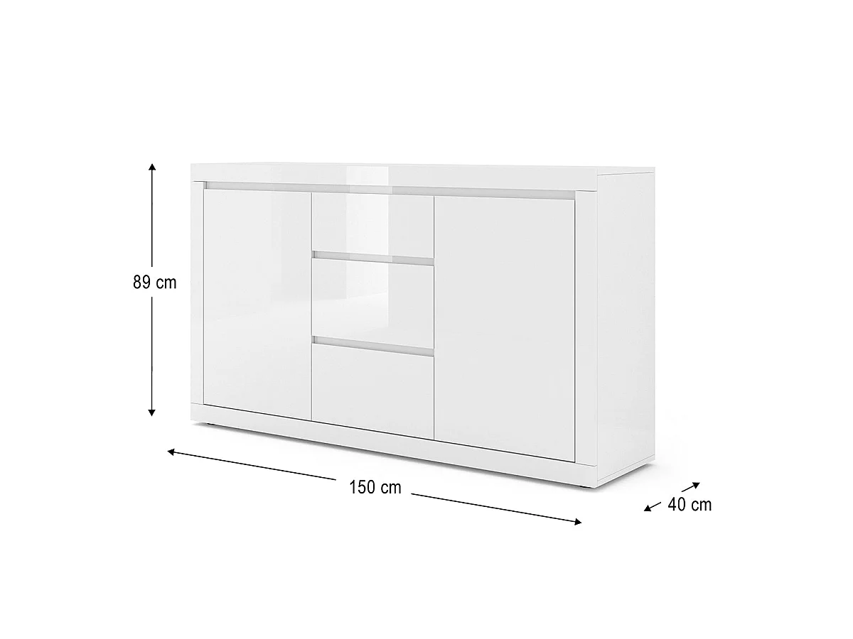 Buffet 2 portes 3 tiroirs Olia Blanc