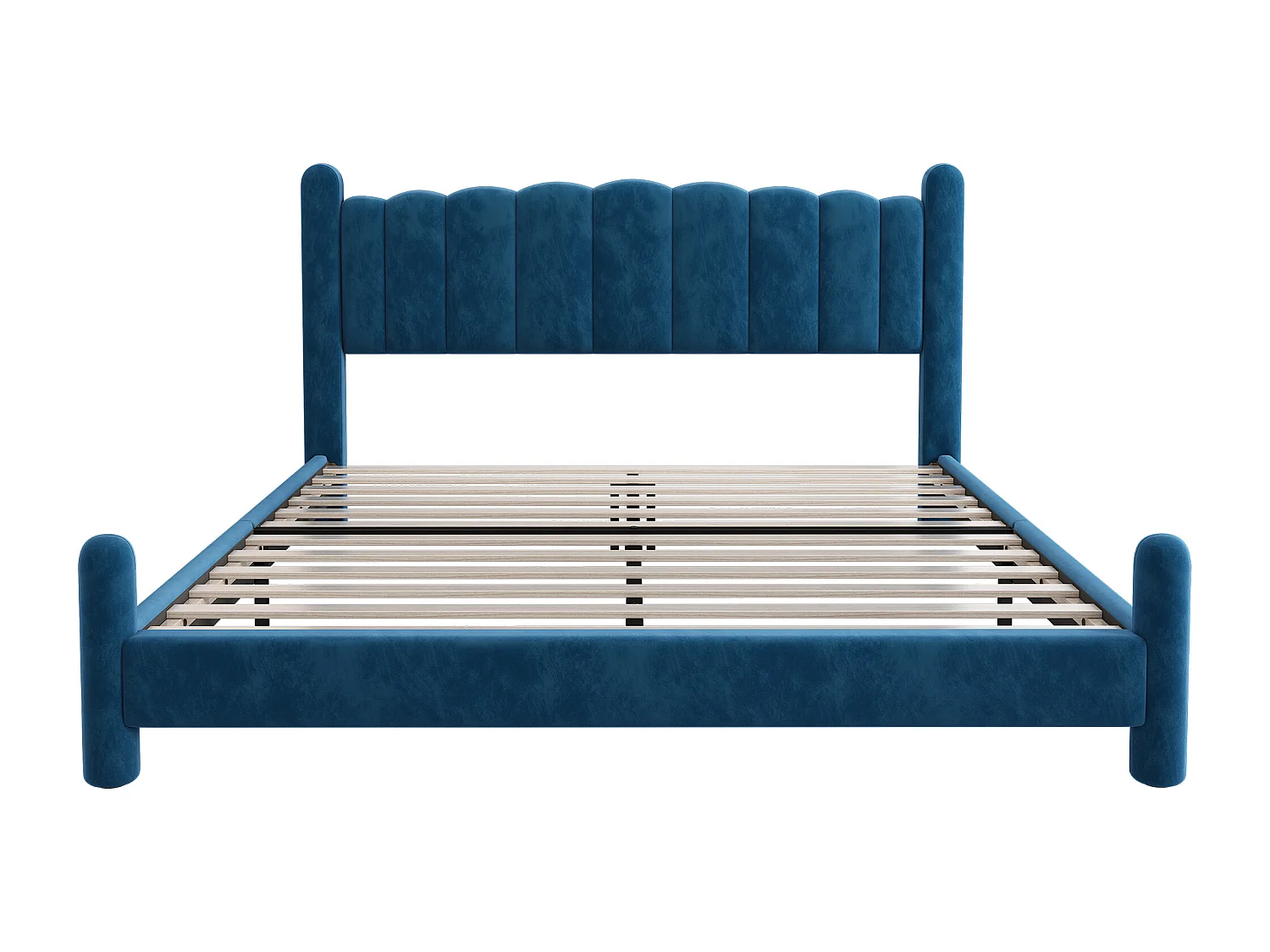 Gestoffeerd bed 180 x 200 cm met hoofdbord - volwassen fluwelen bed - waaiervorm - blauw