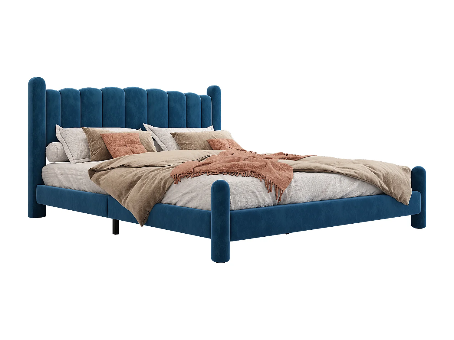 Gestoffeerd bed 180 x 200 cm met hoofdbord - volwassen fluwelen bed - waaiervorm - blauw