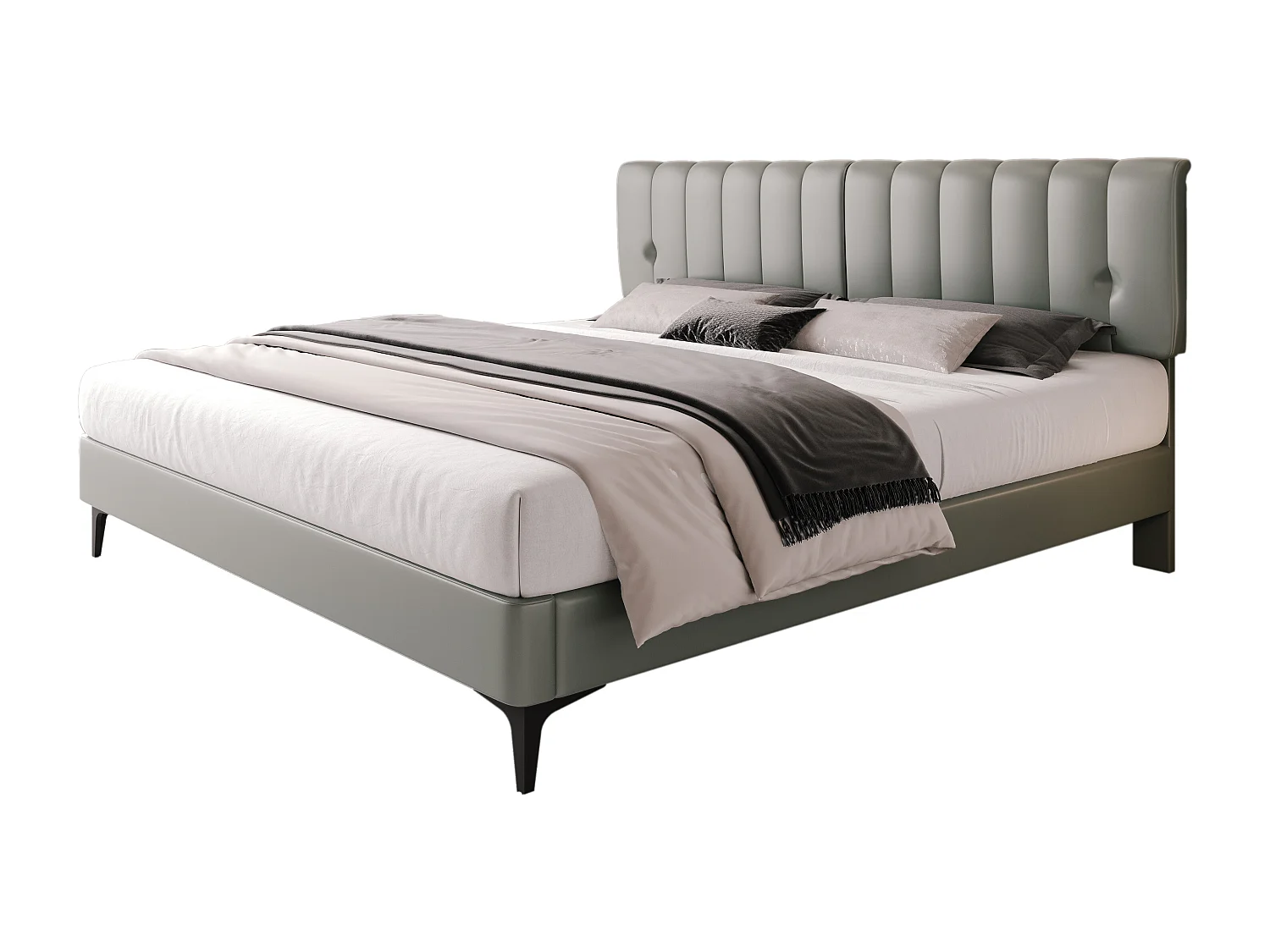 Gestoffeerd bed 180 x 200 cm met hoofdbord - PU-leer - Afneembare rugleuning - Grijs