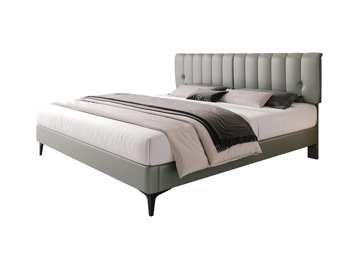 Gestoffeerd bed 180 x 200 cm met hoofdbord - PU-leer - Afneembare rugleuning - Grijs