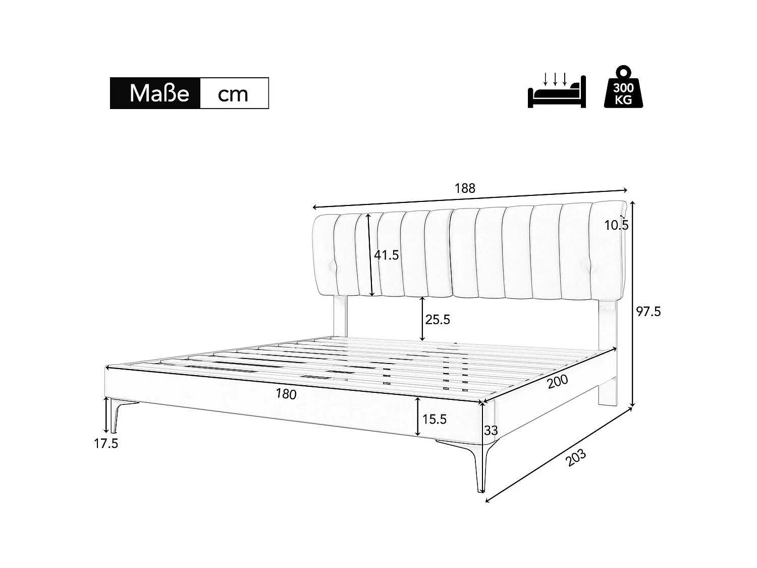 Gestoffeerd bed 180 x 200 cm met hoofdbord - PU-leer - Afneembare rugleuning - Grijs