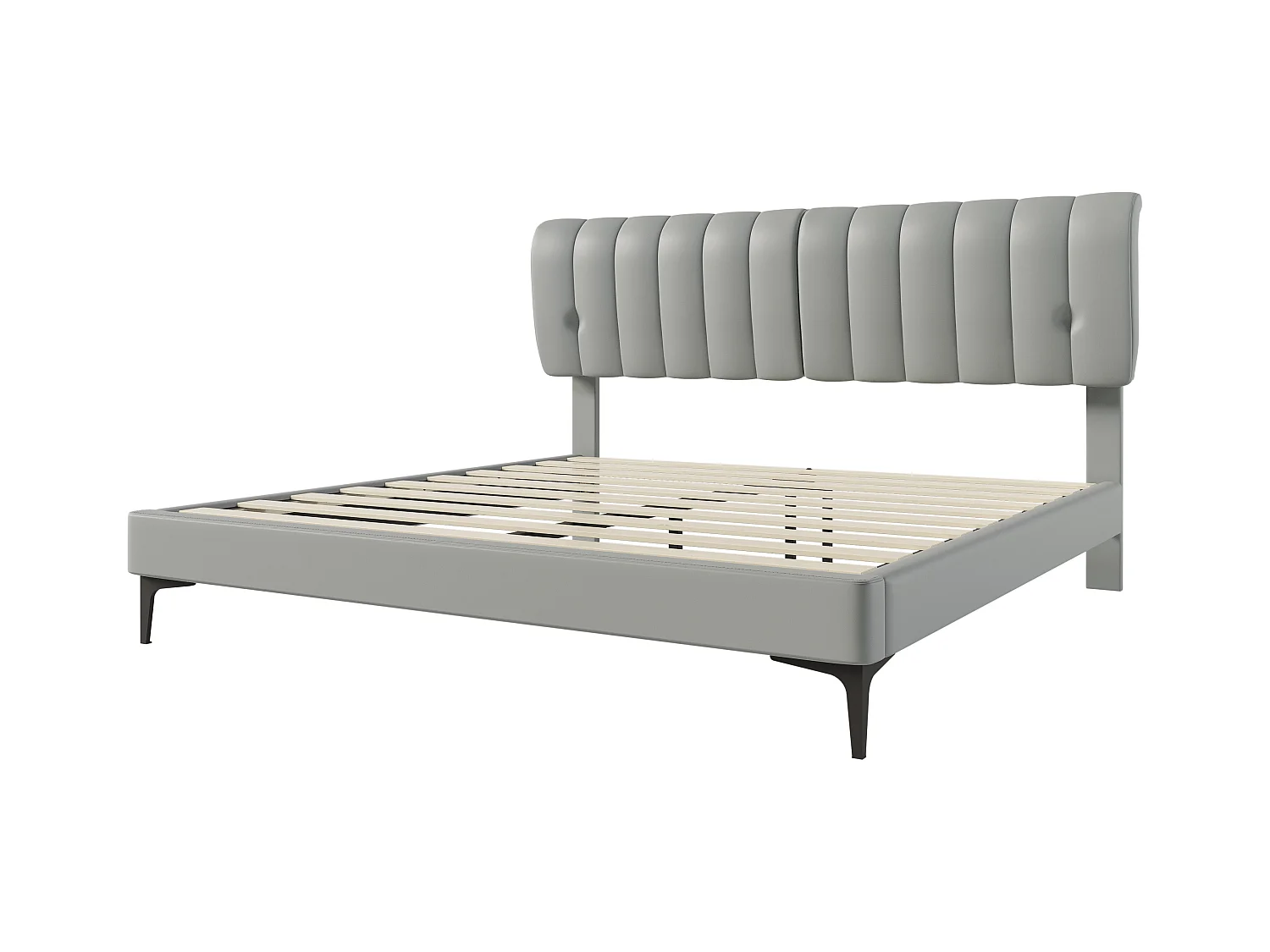 Gestoffeerd bed 180 x 200 cm met hoofdbord - PU-leer - Afneembare rugleuning - Grijs