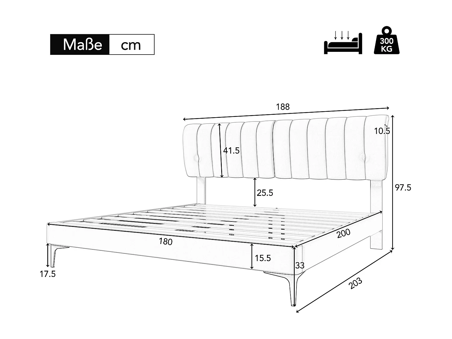 Gestoffeerd bed 180 x 200 cm met hoofdbord - PU-leer - Afneembare rugleuning - Grijs