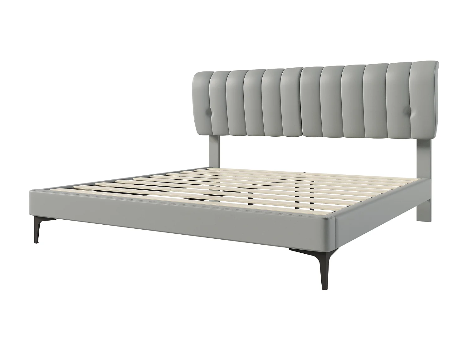 Gestoffeerd bed 180 x 200 cm met hoofdbord - PU-leer - Afneembare rugleuning - Grijs