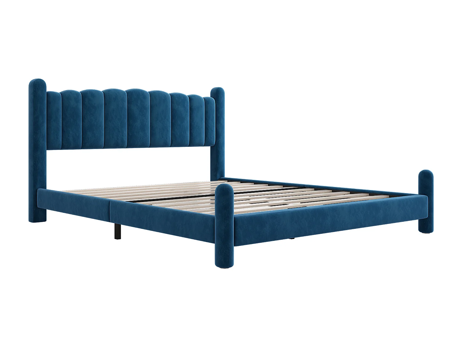 Lit capitonné 140 x 200 cm avec tête de lit - lit adulte en velours - forme d'éventail - bleu