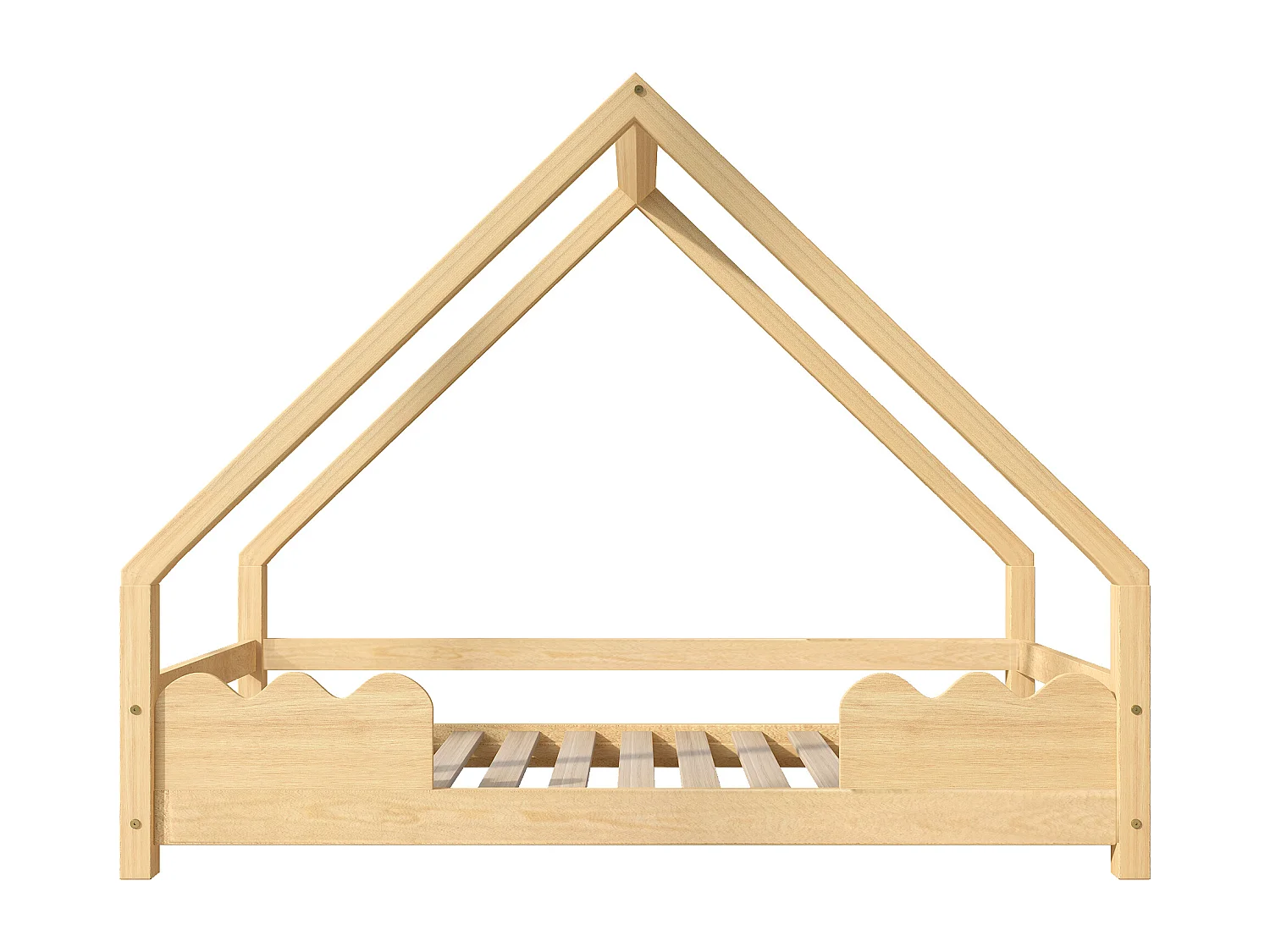 Kinderhutbed 80 x 160 cm met valbeveiliging - massief hout - natuurlijke kleur