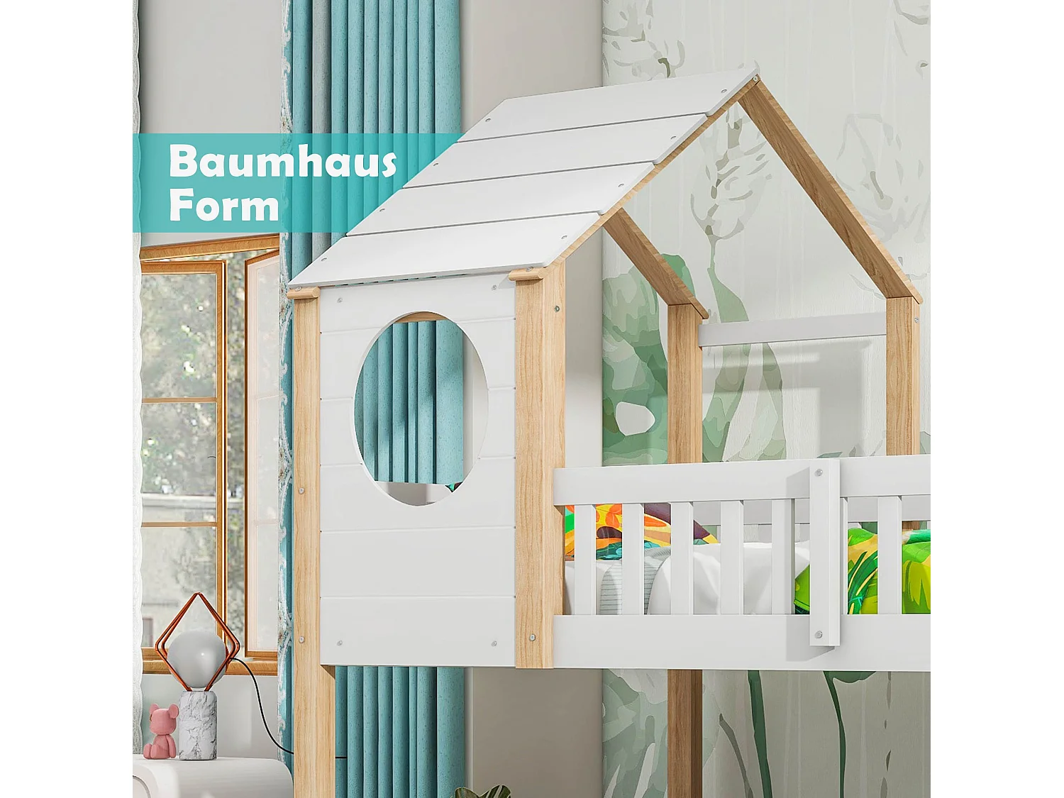 Stapelbedden 2 x 90 x 200 cm met 3 laden, cabinebed - grenenhout - lattenbodem - naturel + wit