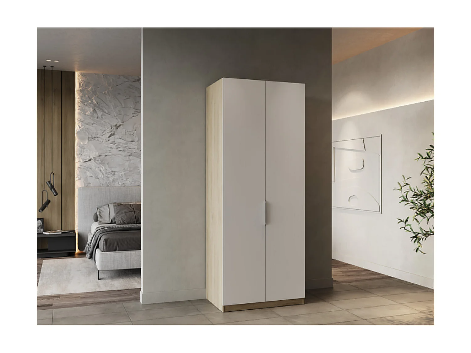 Roupeiro AMBIHOME SHADE 07 - Branco/Carvalho, C79xP51xA203cm