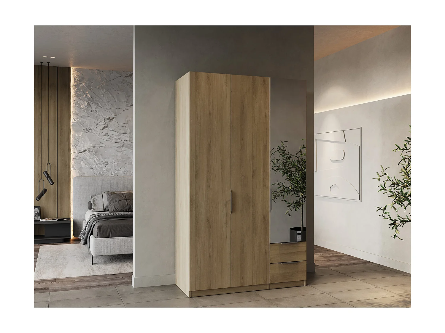 Armadio 3 porte, 2 cassetti e 1 specchio Ghost - L119,4 cm