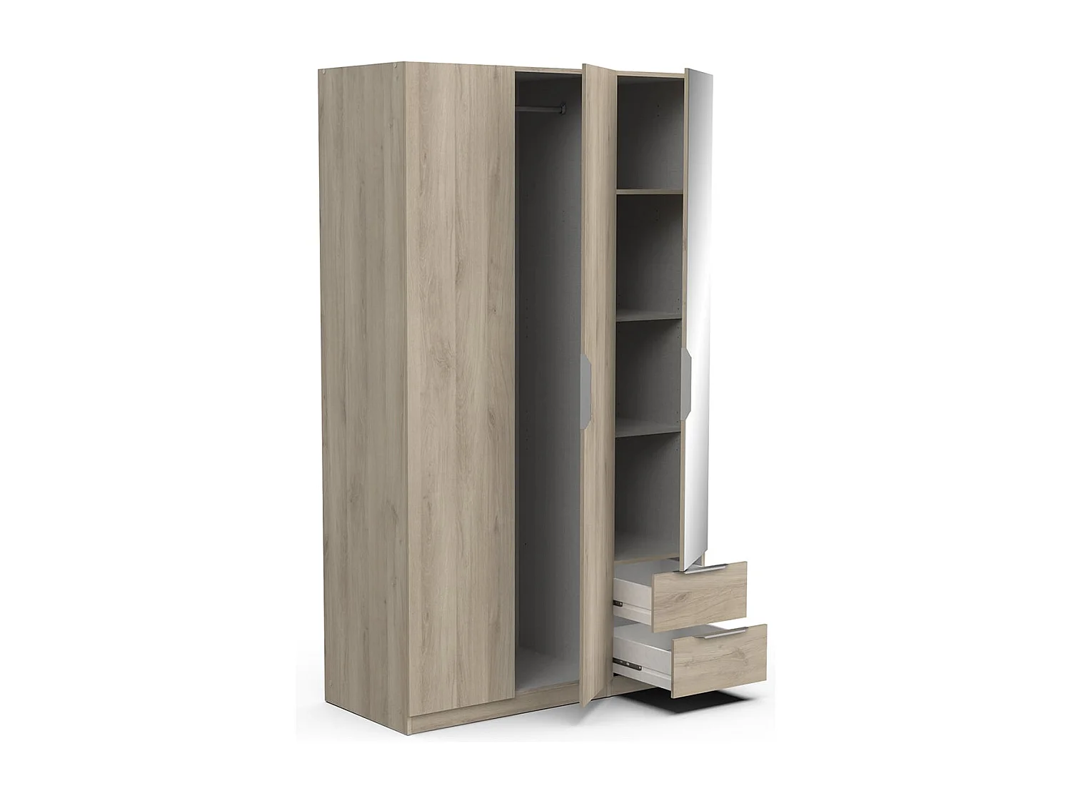 Szafa Ghost z 3 drzwiami, 2 szufladami i 1 lustrem - L119,4 cm