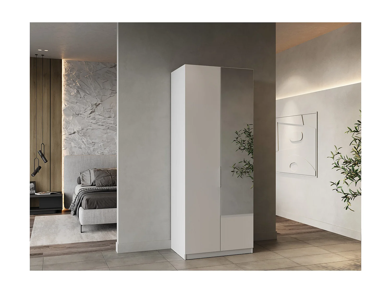 Roupeiro c/espelho AMBIHOME SHADE 08 - Branco, C79xP51xA203cm