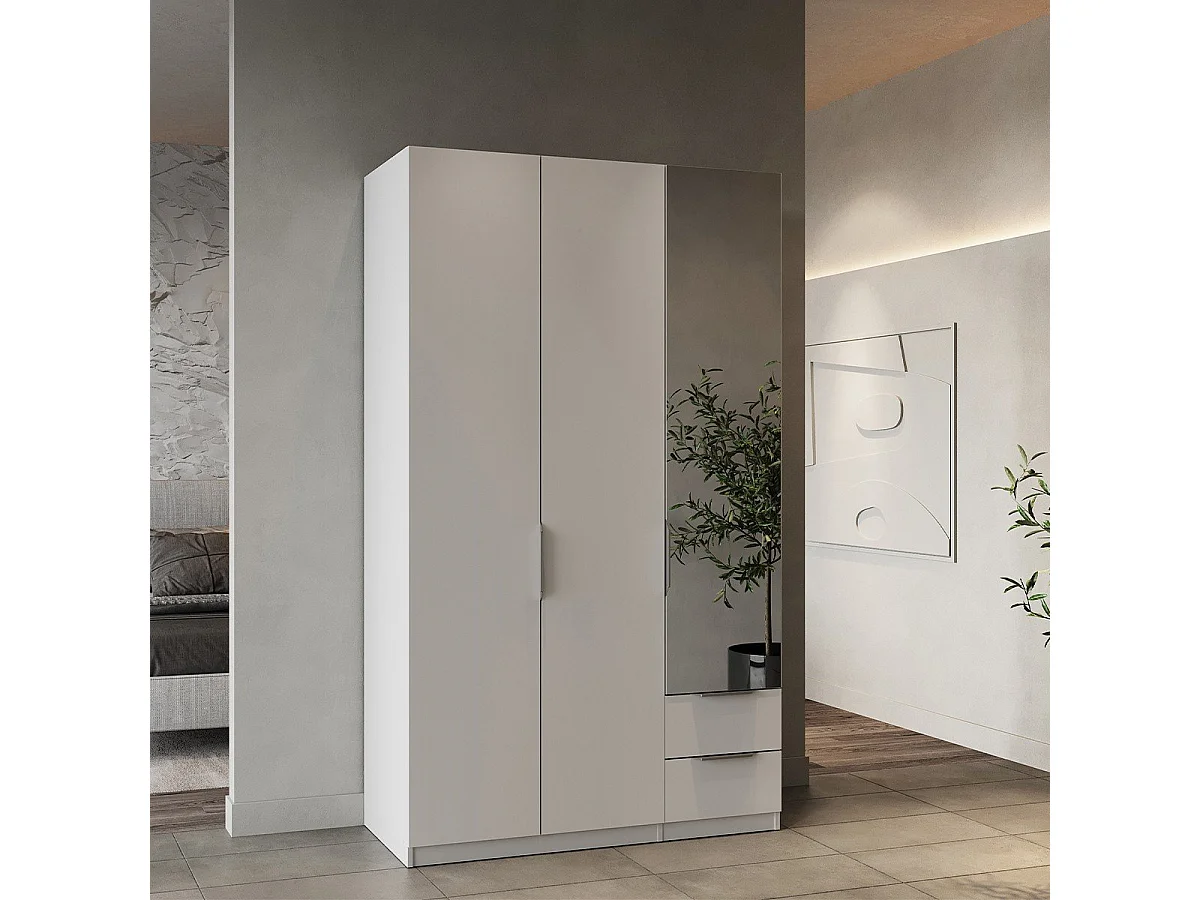 Armadio 3 porte, 2 cassetti e 1 specchio Ghost - L119,4 cm
