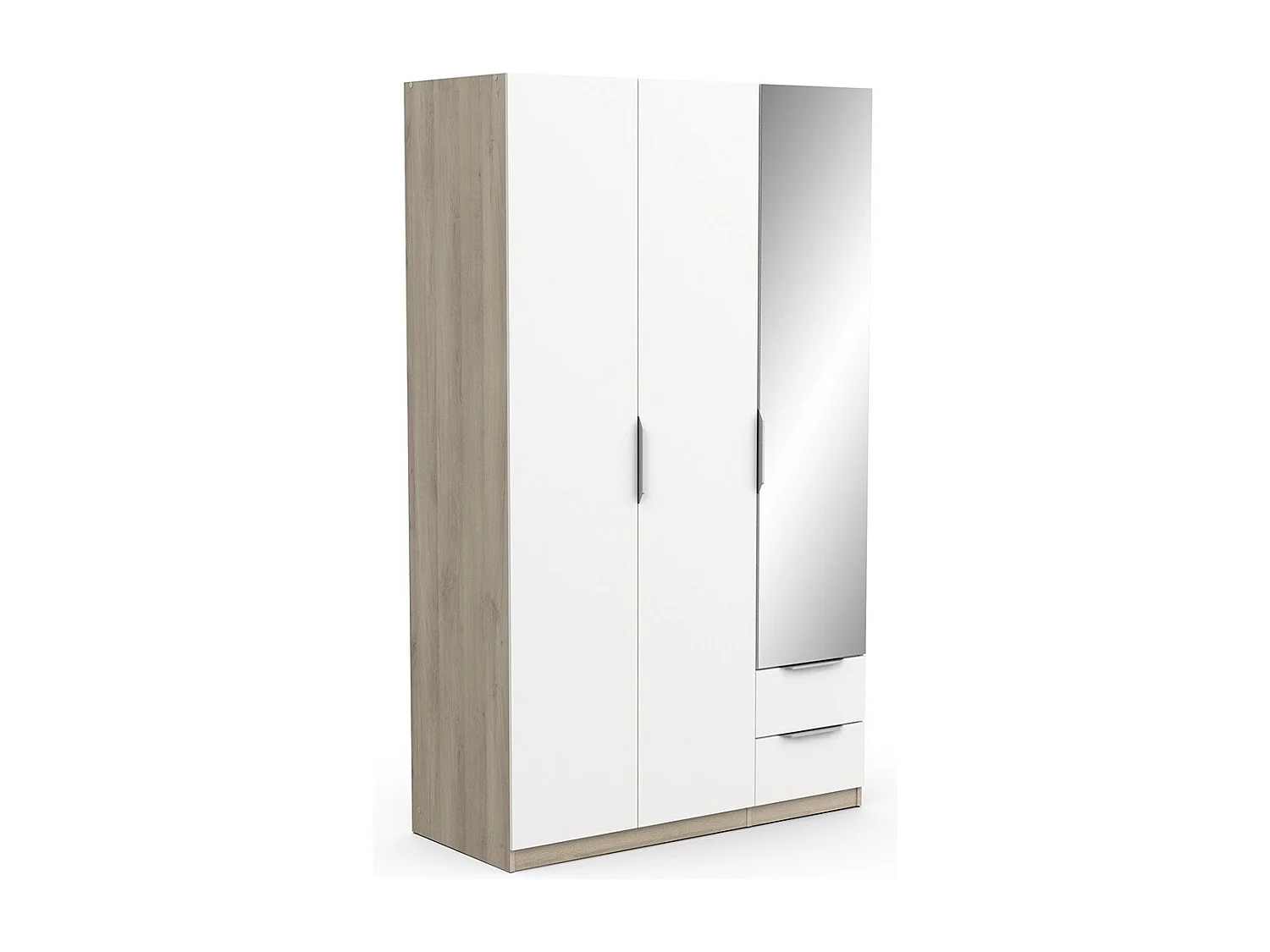 Armoire 3 portes, 2 tiroirs et 1 miroir Ghost - L119,4 cm