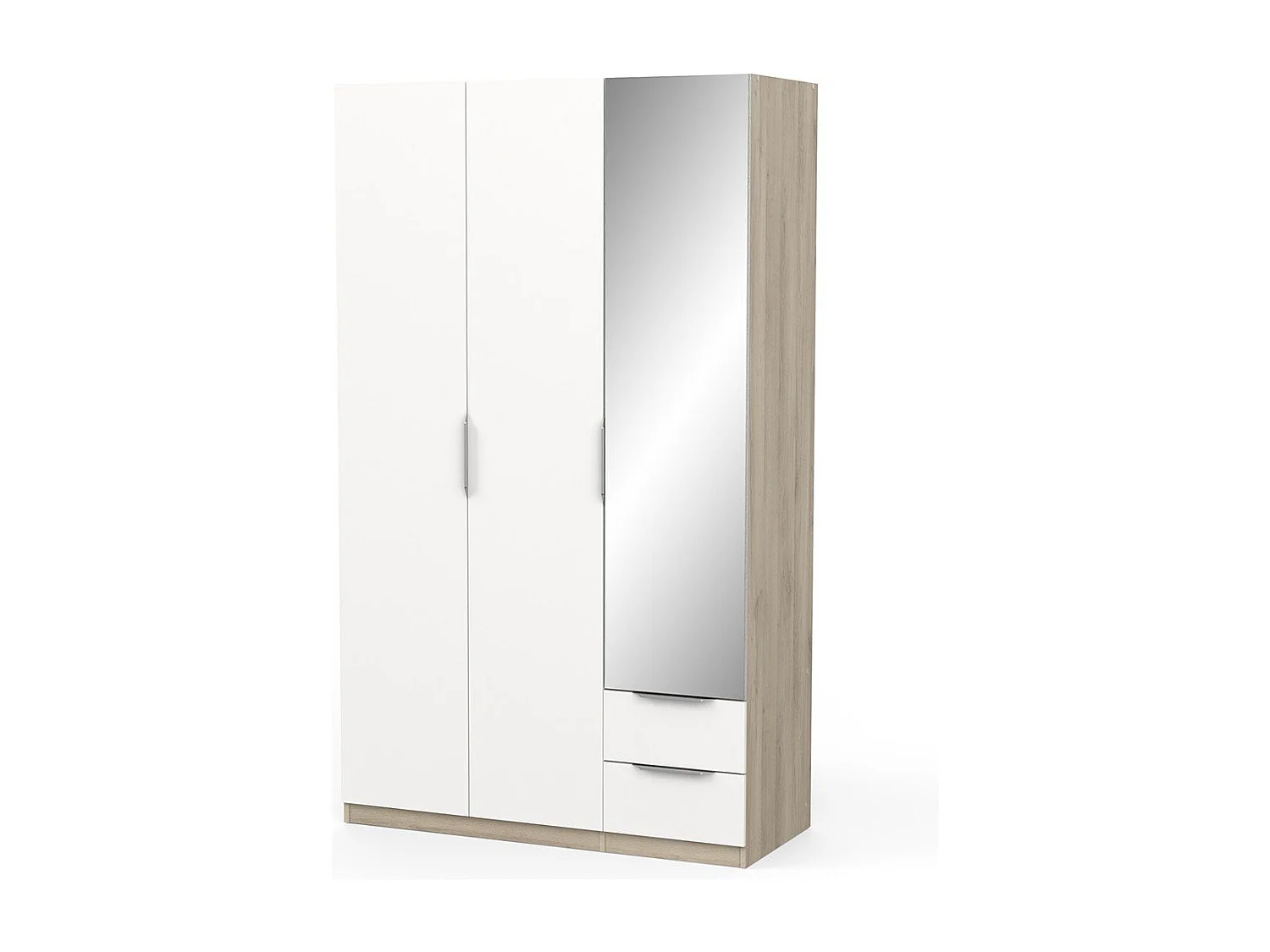 Armoire 3 portes, 2 tiroirs et 1 miroir Ghost - L119,4 cm