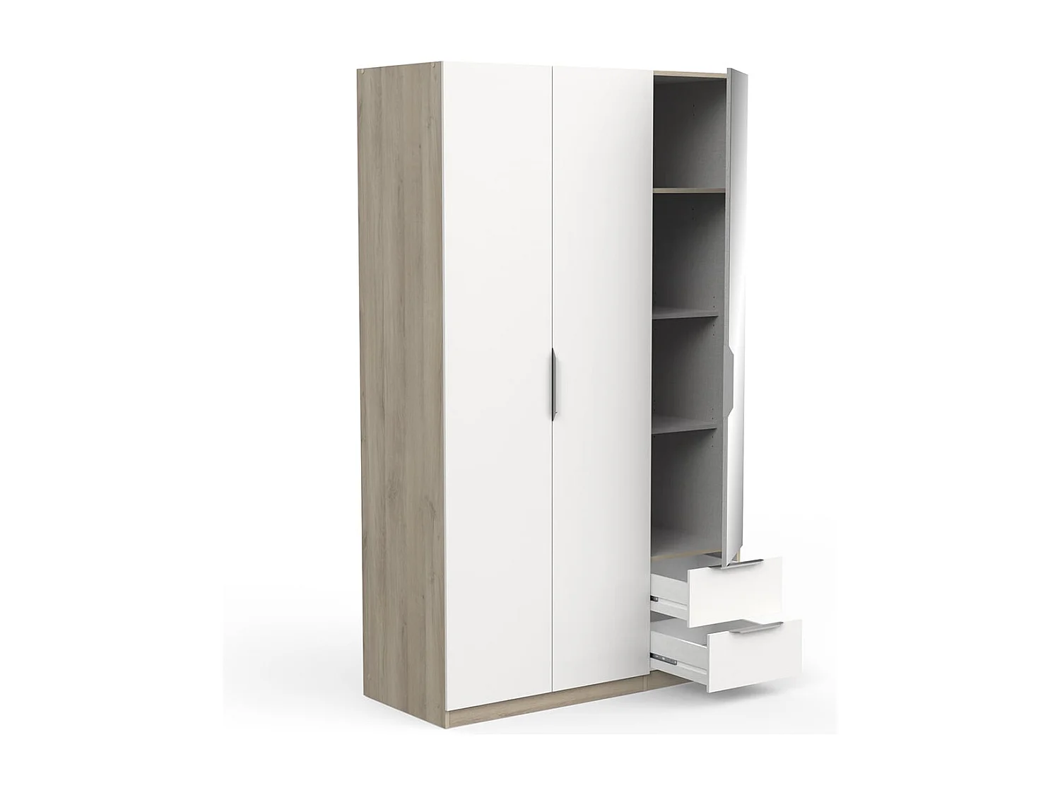Armoire 3 portes, 2 tiroirs et 1 miroir Ghost - L119,4 cm