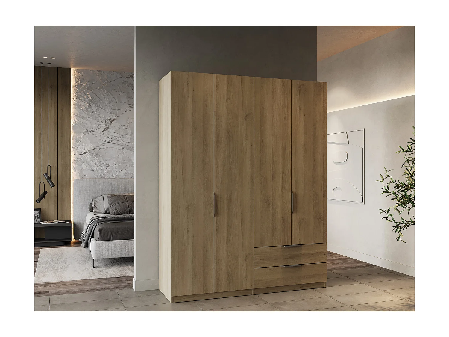 Armario 4 puertas y 2 cajones Ghost - L157,3 cm