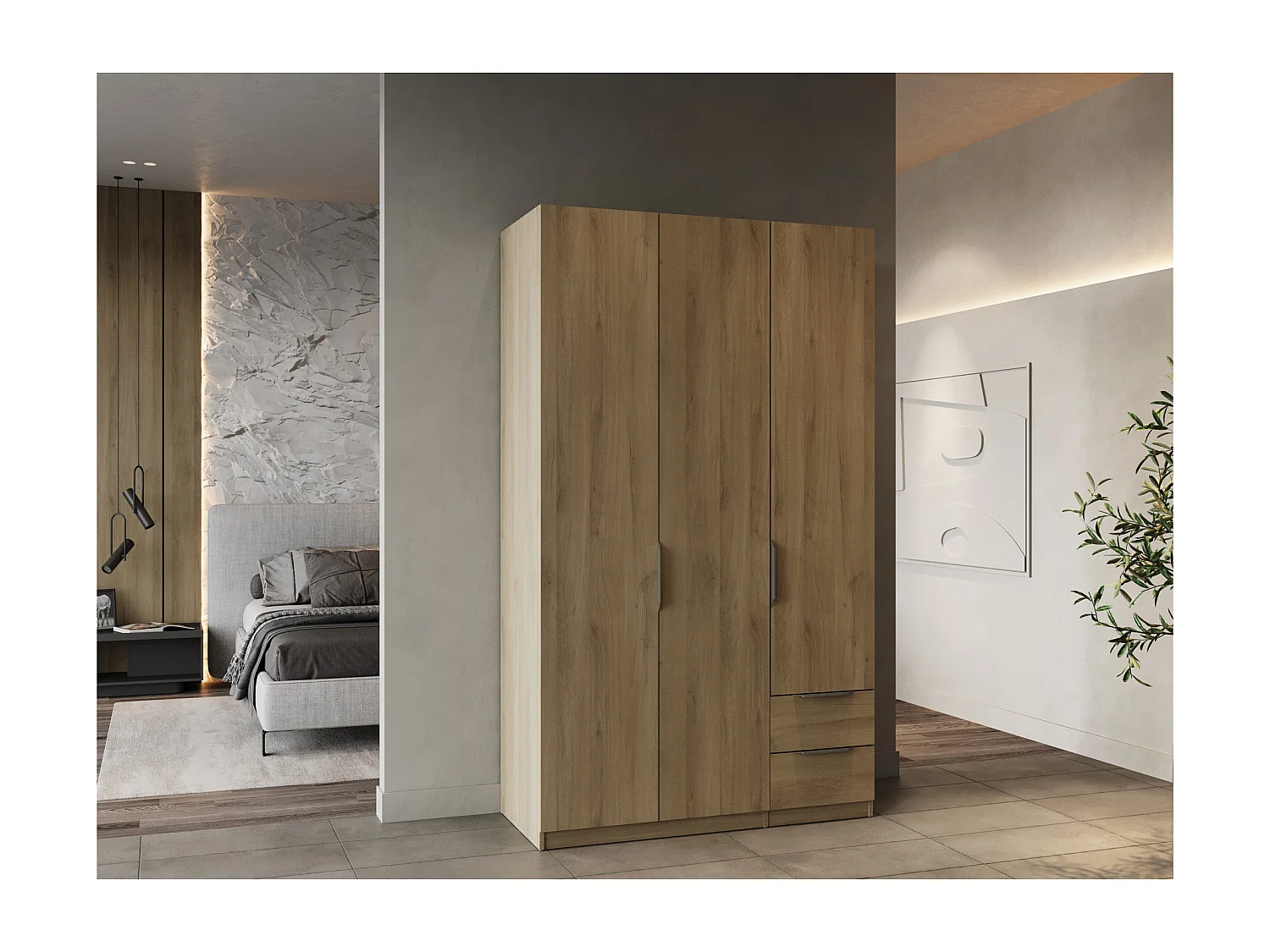 Armoire 3 portes et 2 tiroirs Ghost - L119,4 cm