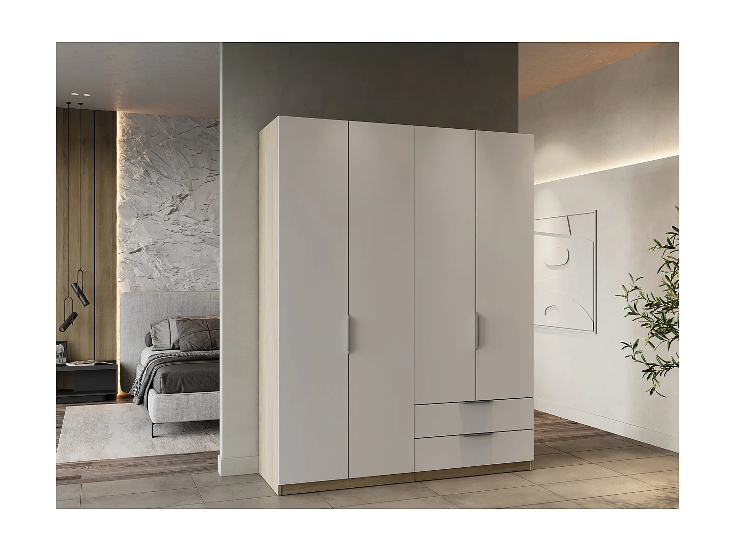 Roupeiro AMBIHOME SHADE 11 - Branco/Carvalho, C157xP51xA203cm