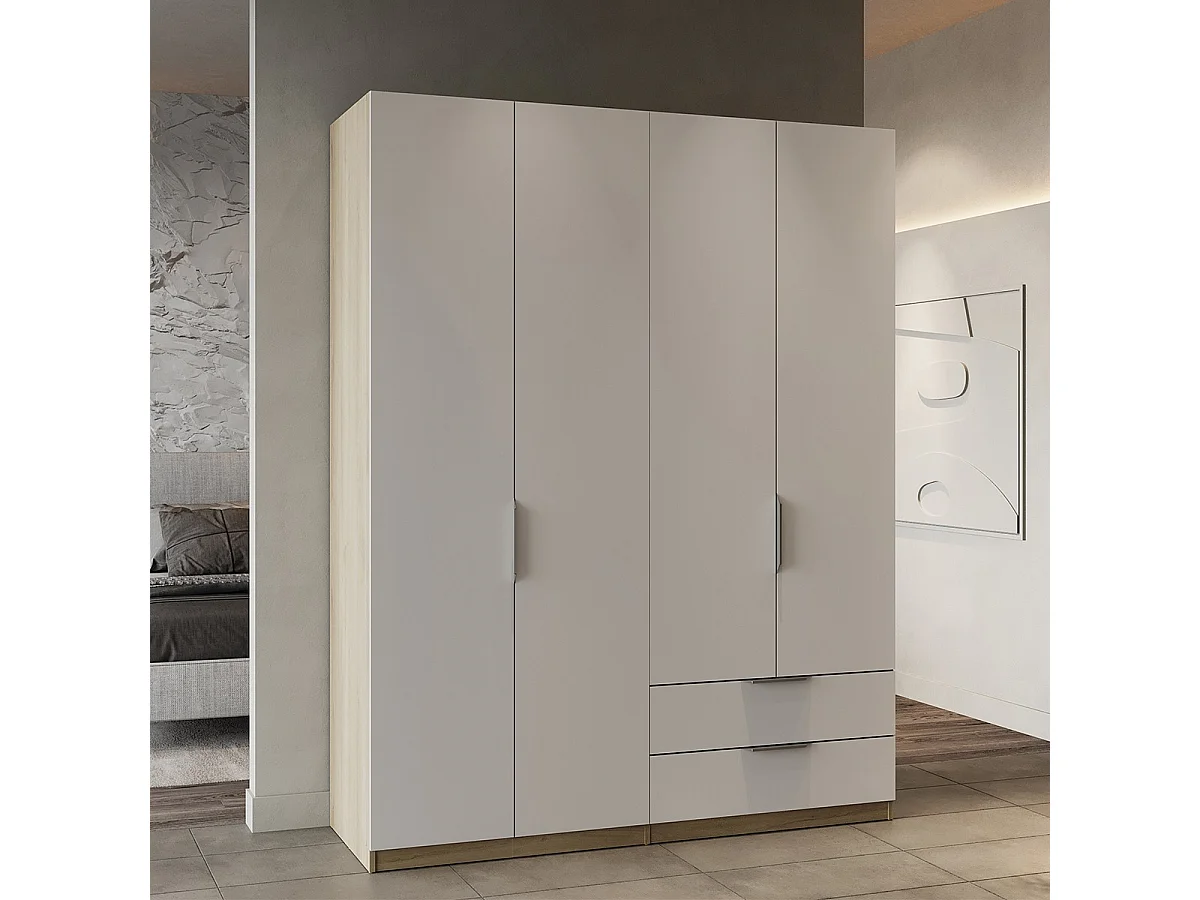 Kleiderschrank mit 4 Türen und 2 Schubladen Ghost - L157,3 cm