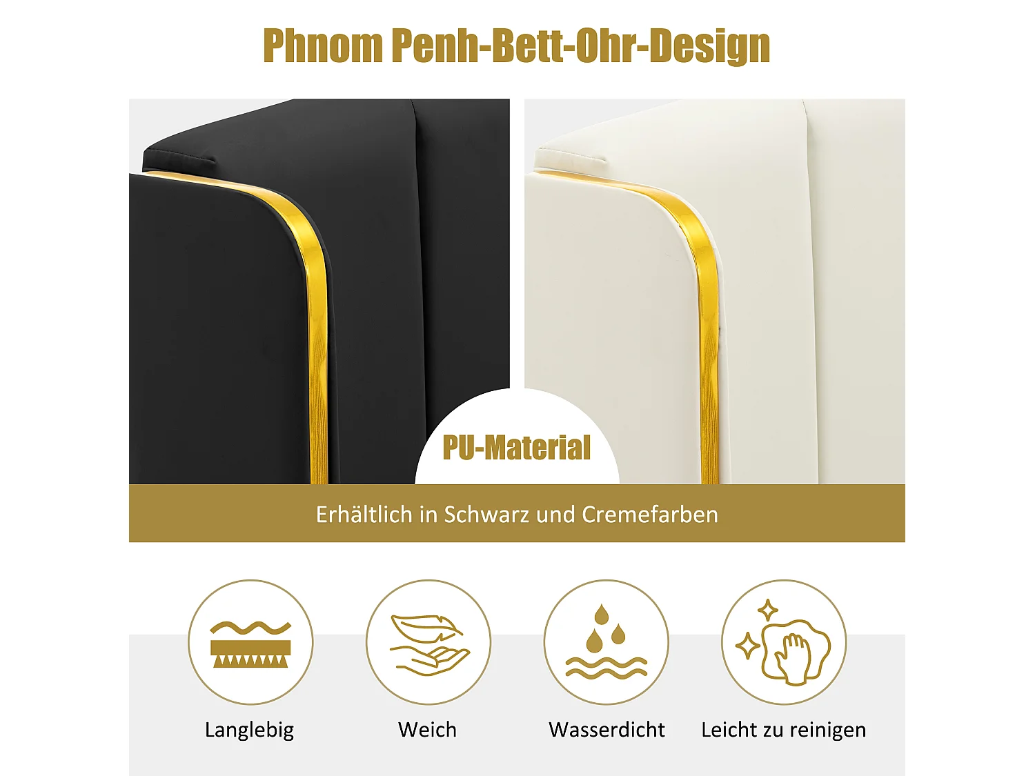 Opbergbed 180 x 200 cm met hoofdeinde - PU-leer - Verticaal gestreept patroon - Kleur zwart