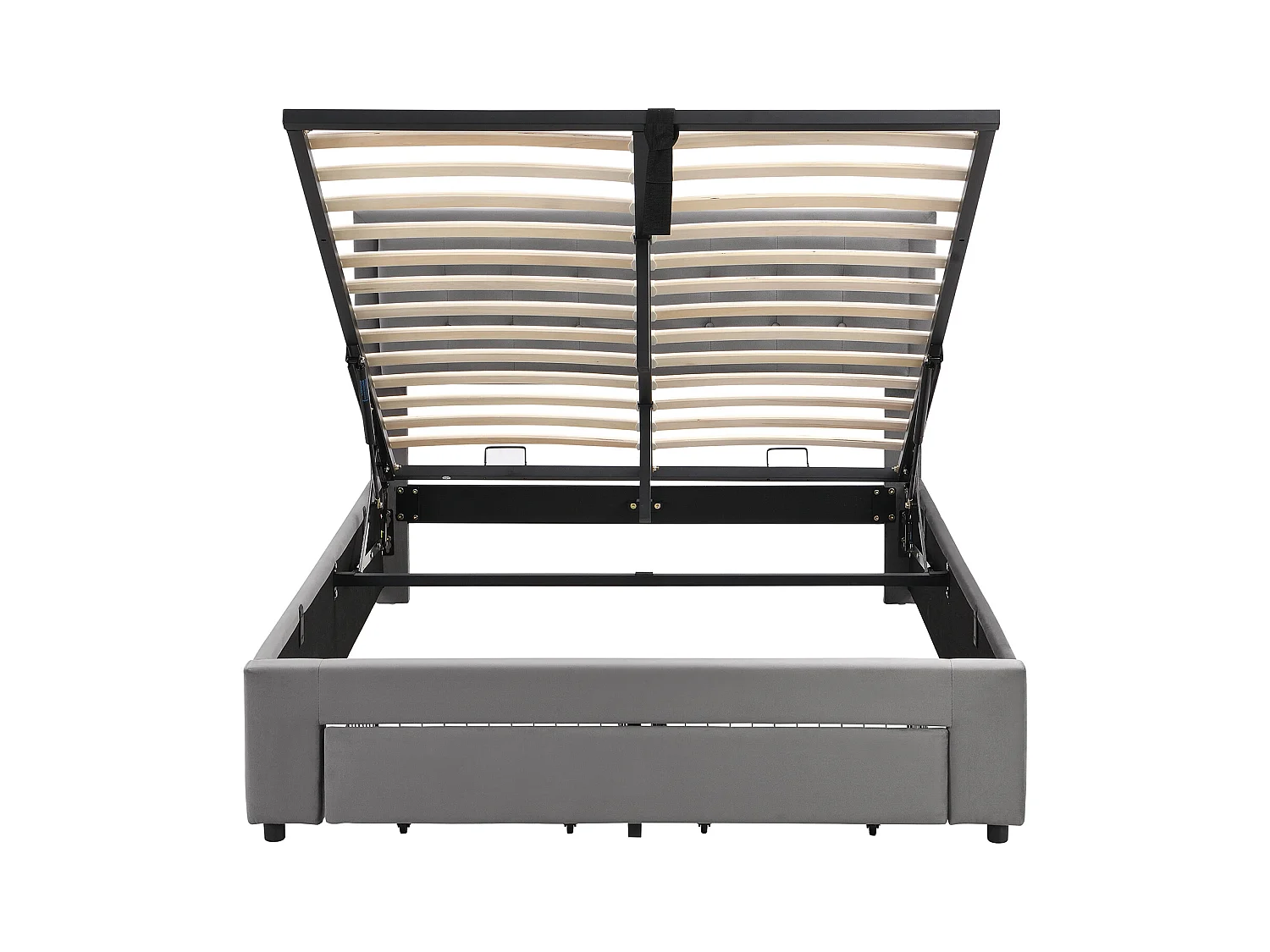 Cama arrumação 140 x 190 cm com 2 gavetas e cabeceira - Veludo - Cor cinza