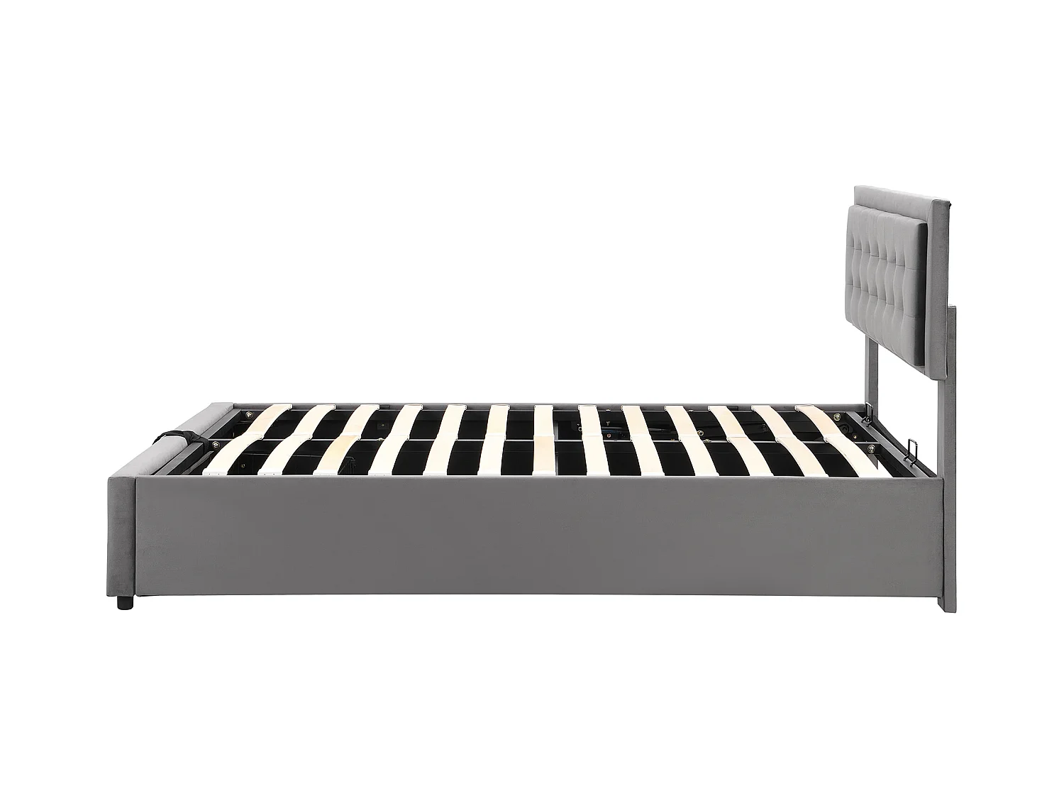 Cama arrumação 140 x 190 cm com 2 gavetas e cabeceira - Veludo - Cor cinza