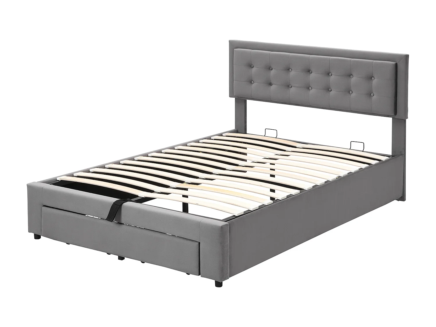 Stauraumbett 140 x 190 cm mit 2 Schubladen und Kopfteil – Samt – Farbe Grau