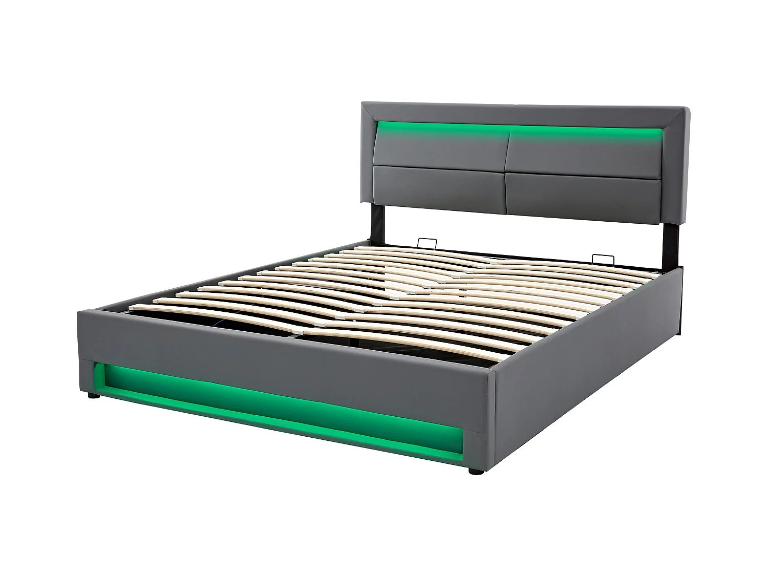 160 x 200 cm Bett mit Stauraum und Kopfteil – PU-Leder – USB-Anschluss und LED-Beleuchtung – Farbe Grau