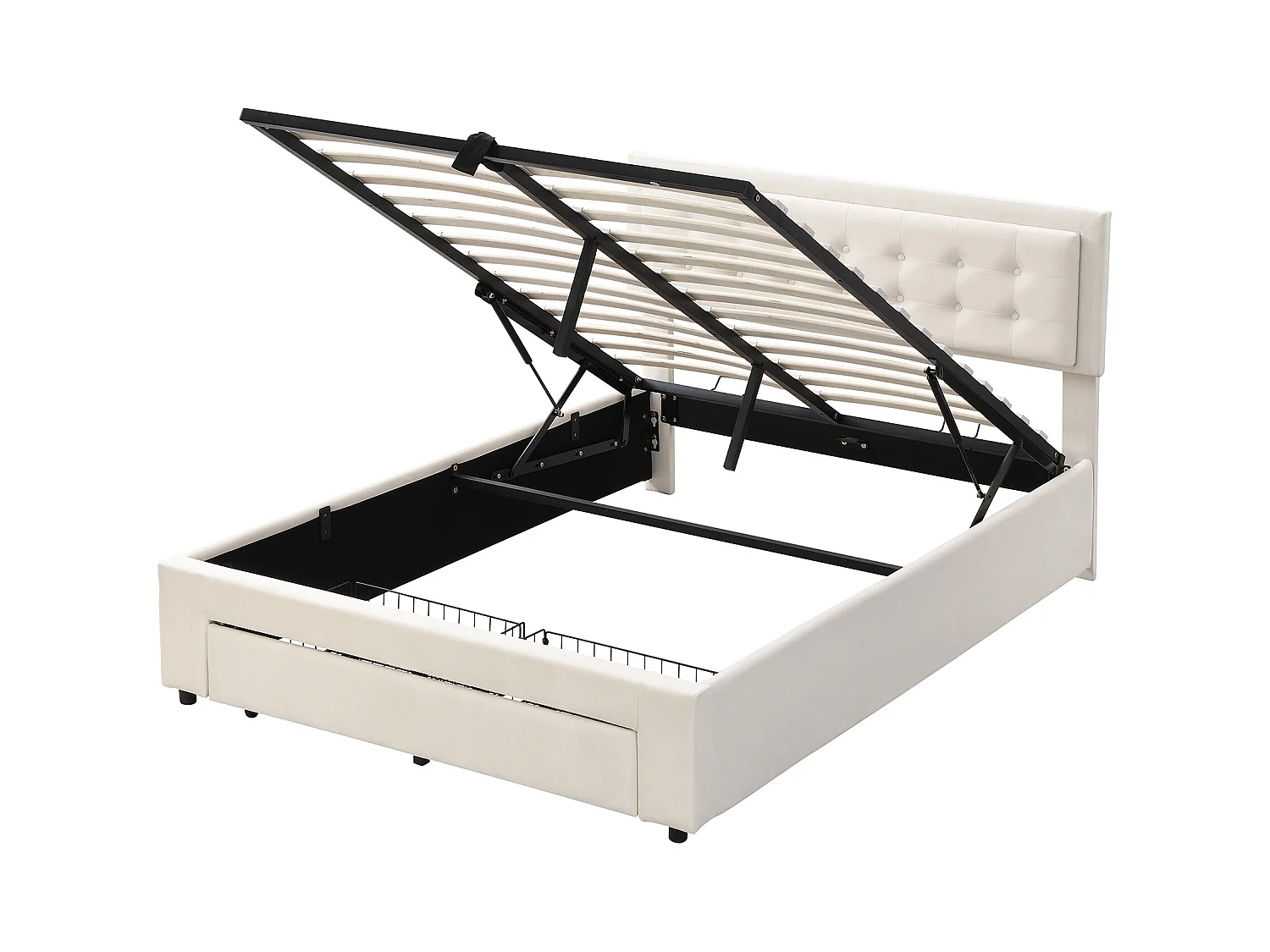 Stauraumbett 140 x 190 cm mit 2 Schubladen und Kopfteil – Samt – Farbe Beige